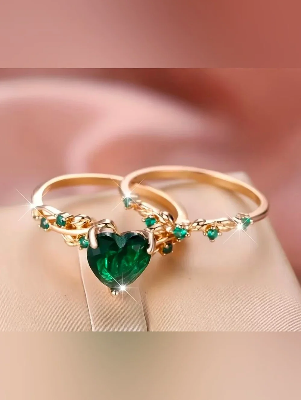 $8 Each Or Bundle 5/$20 Green Heart Emerald Gold Colored Ring Set Size 8